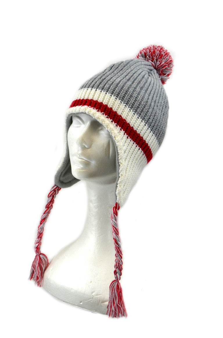 Work Sock Rib Knit Earflap Cap with Pom – Crown Cap