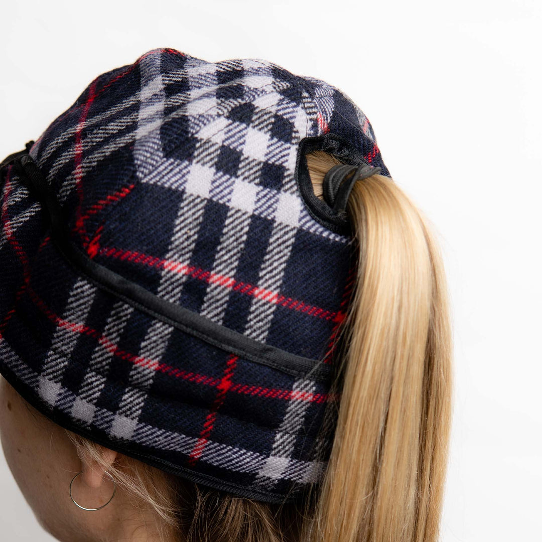 Ladies Wool Blend Plaid Railroad Hat with Ponytail Hole