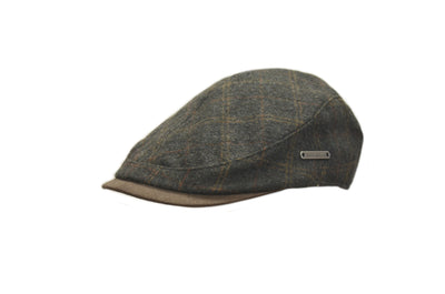 Wool Blend Plaid Ivy Cap with Faux Suede Trim