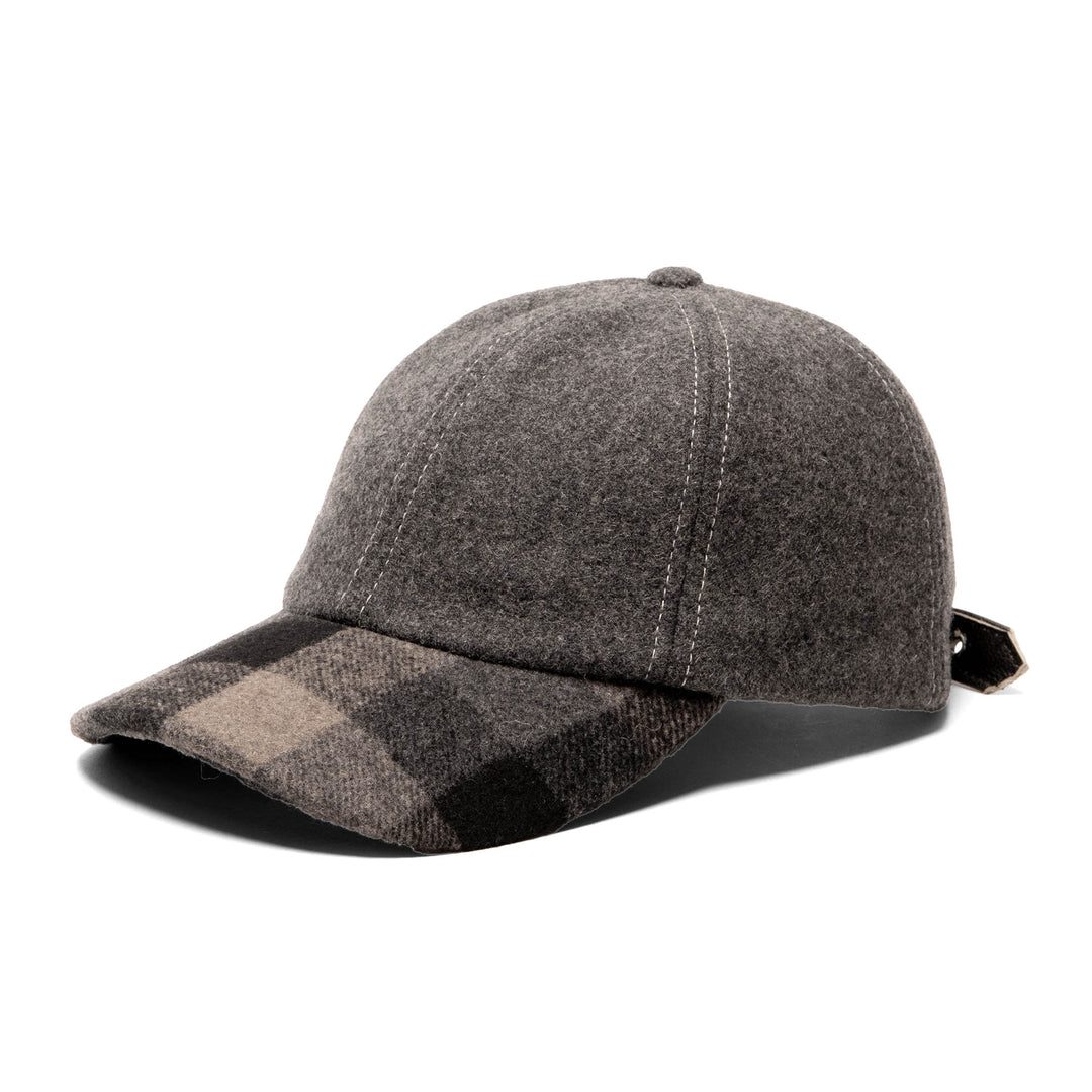 Wool Blend Melton Ballcap w/Plaid Visor