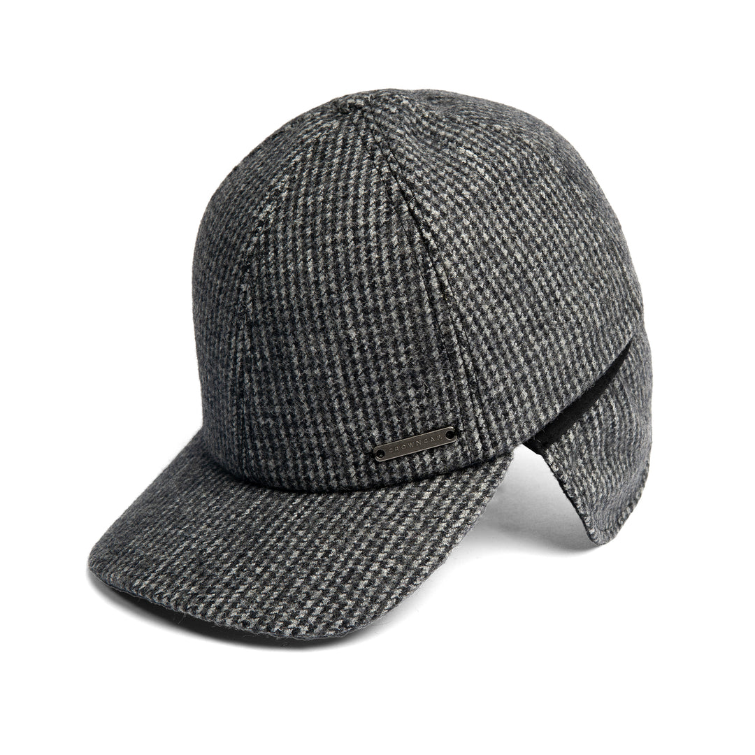 Houndstooth Winter Ballcap with Drop-Down Earflaps