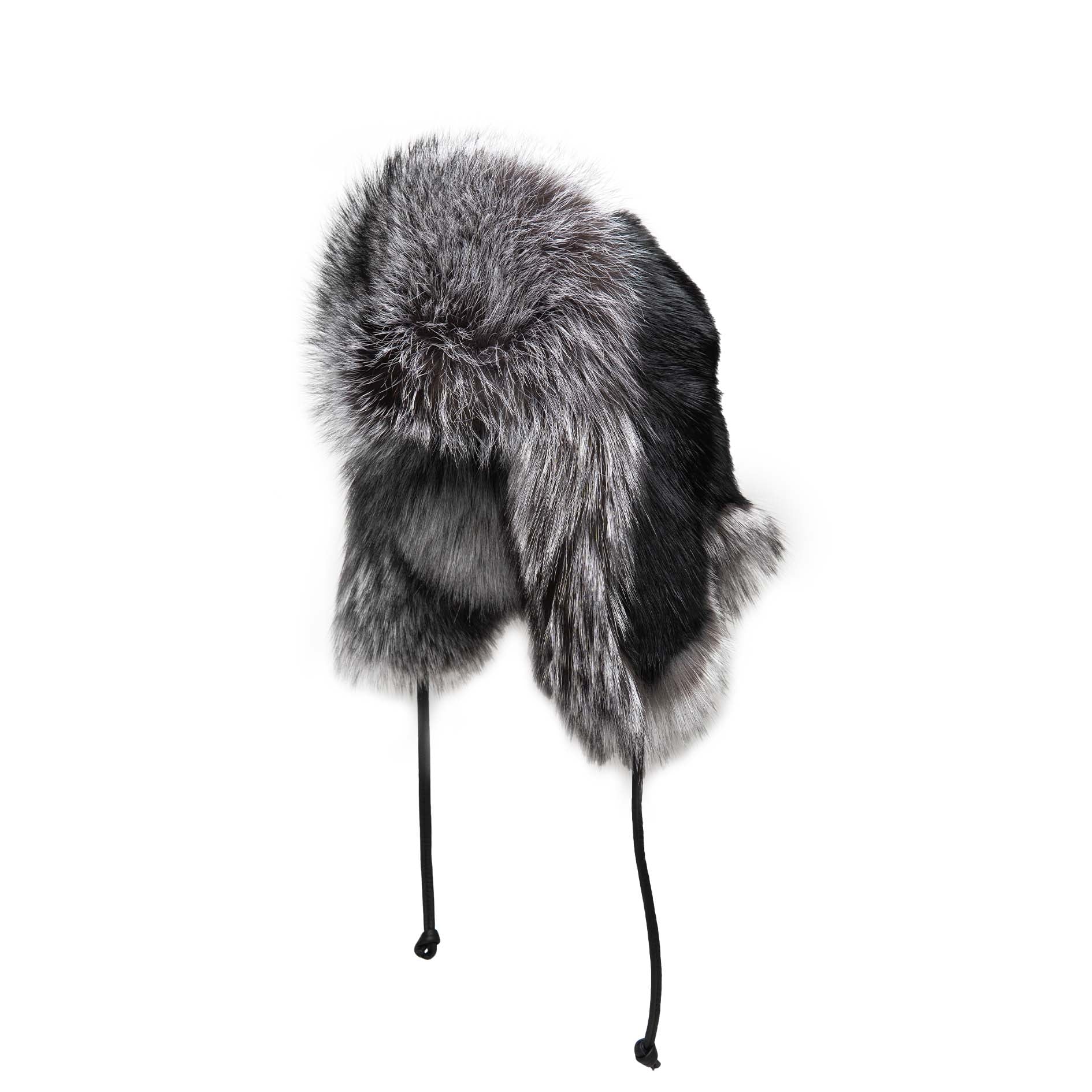 Silver Fox & Black Muskrat Full Fur Aviator – Crown Cap