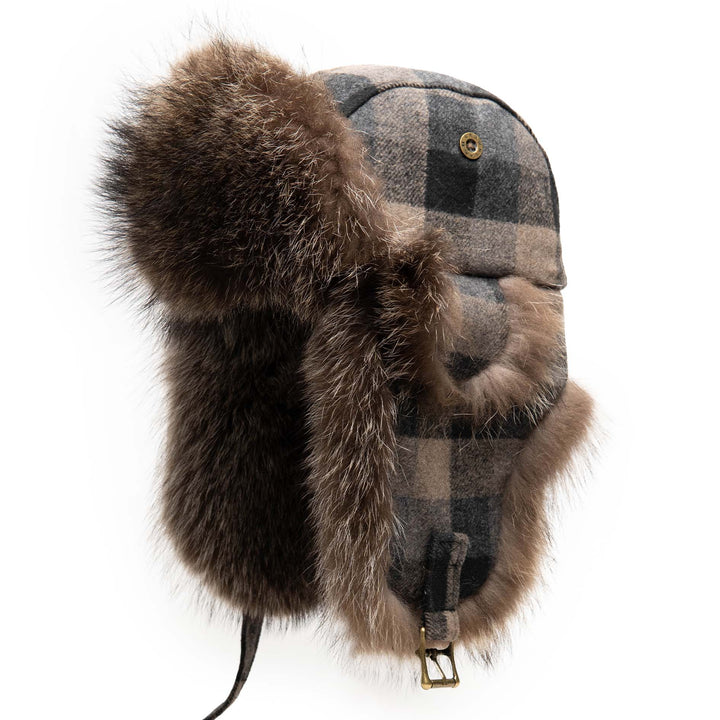 Raccoon Aviator with Checkered Wool Blend Cover