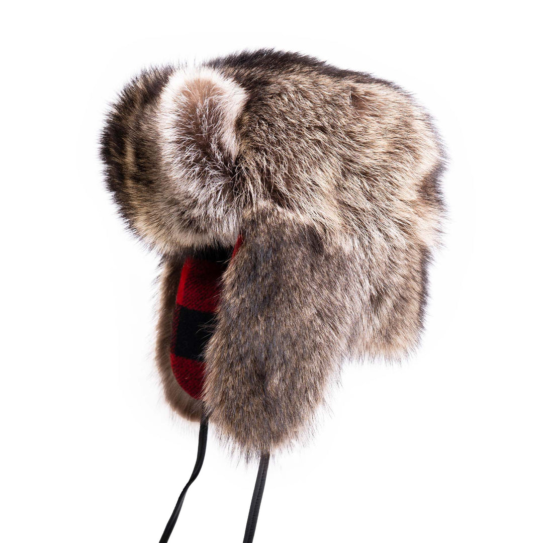 Raccoon Full Fur Russian Style Buffalo Check