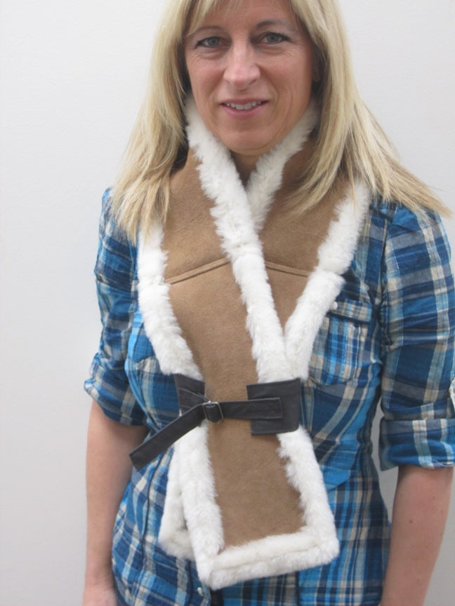 Merino Shearling Scarf with Leather Belt