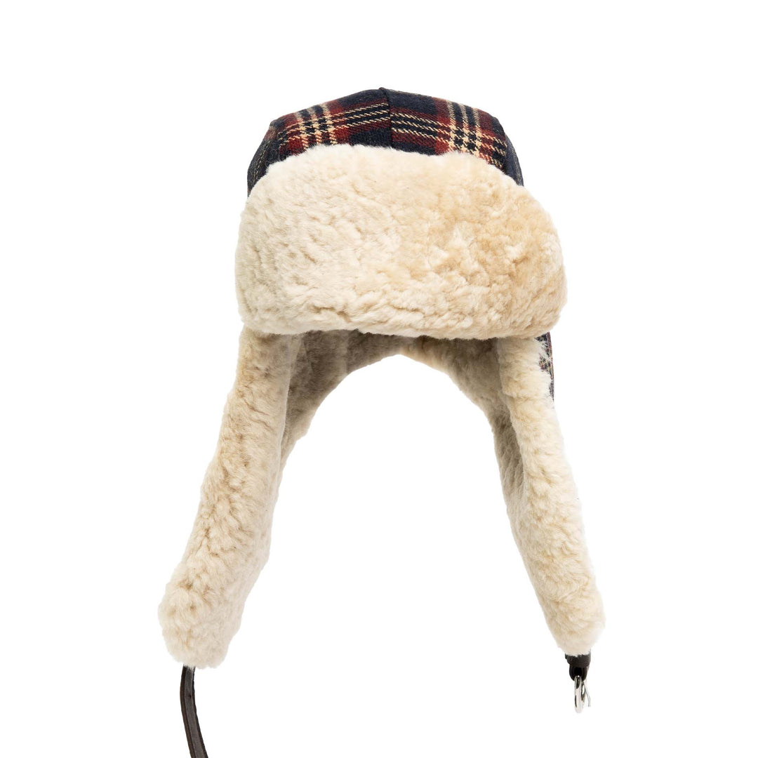 Wool Highland Plaid Aviator with Shearling Trim
