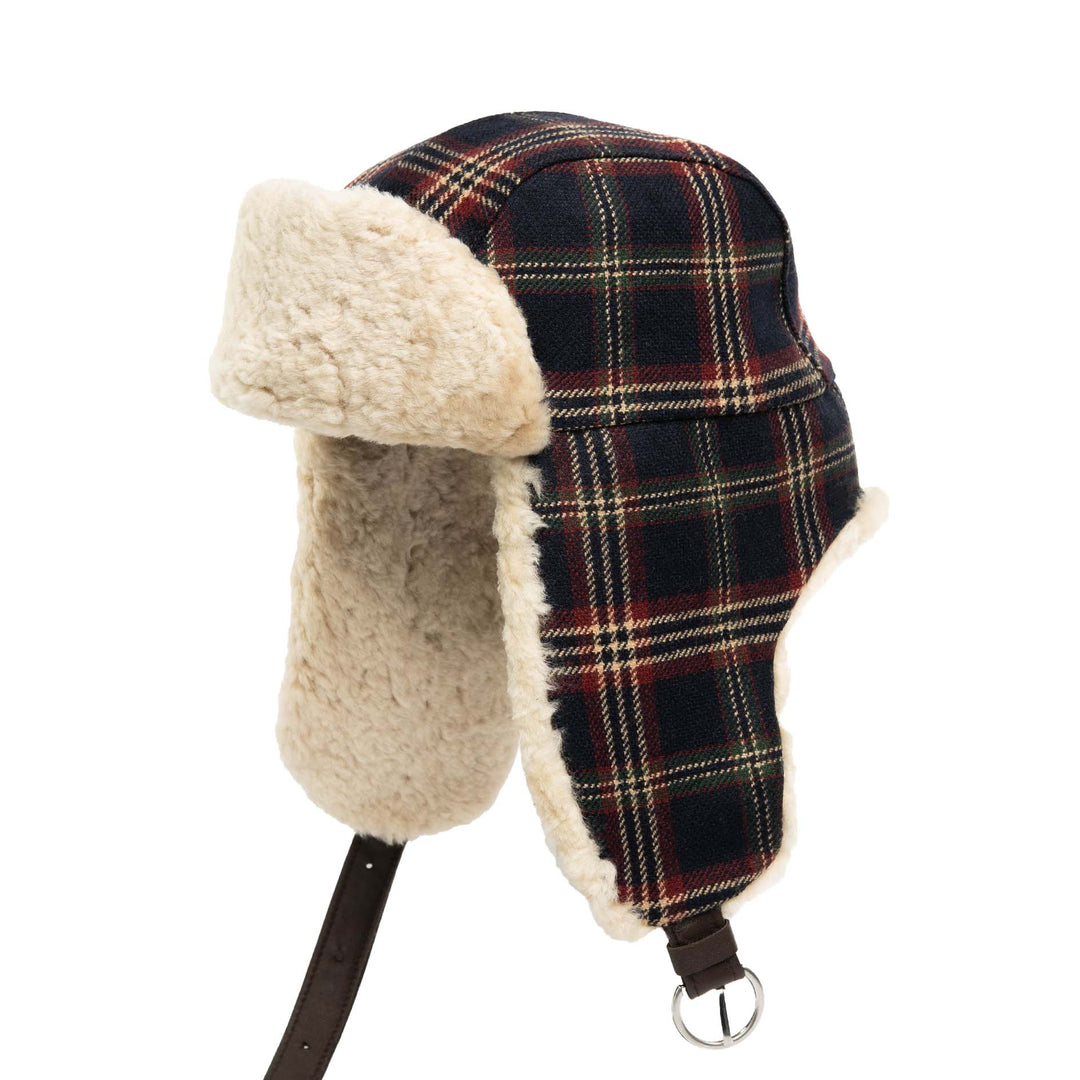 Wool Highland Plaid Aviator with Shearling Trim