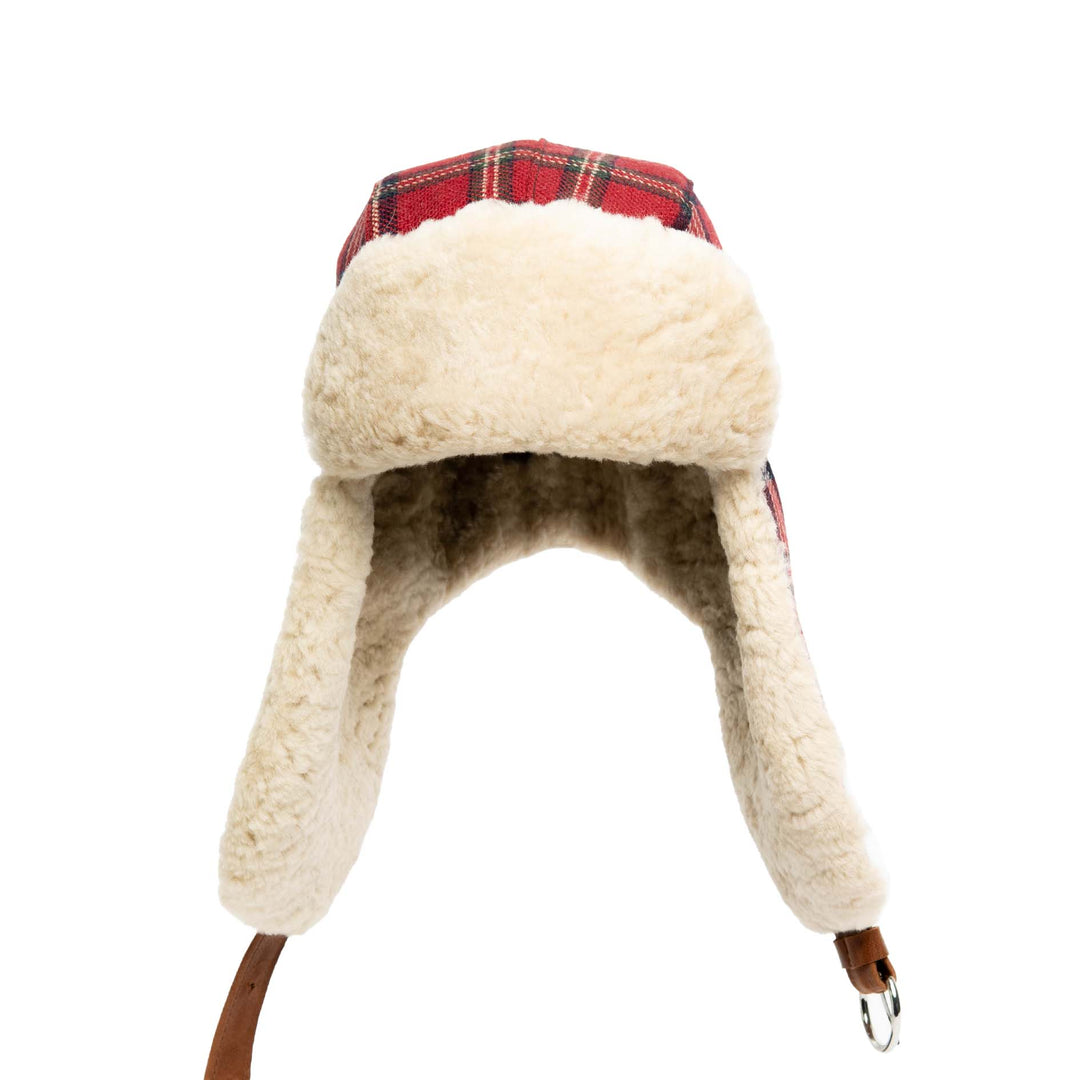 Wool Highland Plaid Aviator with Shearling Trim