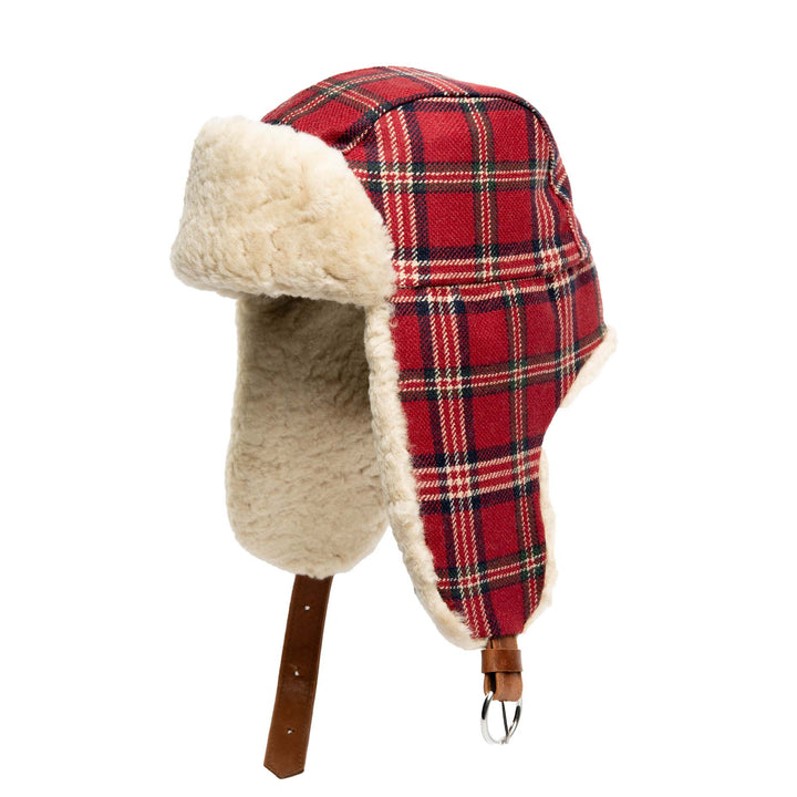 Wool Highland Plaid Aviator with Shearling Trim