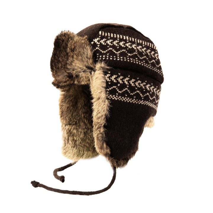 Lambs Wool Knit Aviator with Rabbit Trim