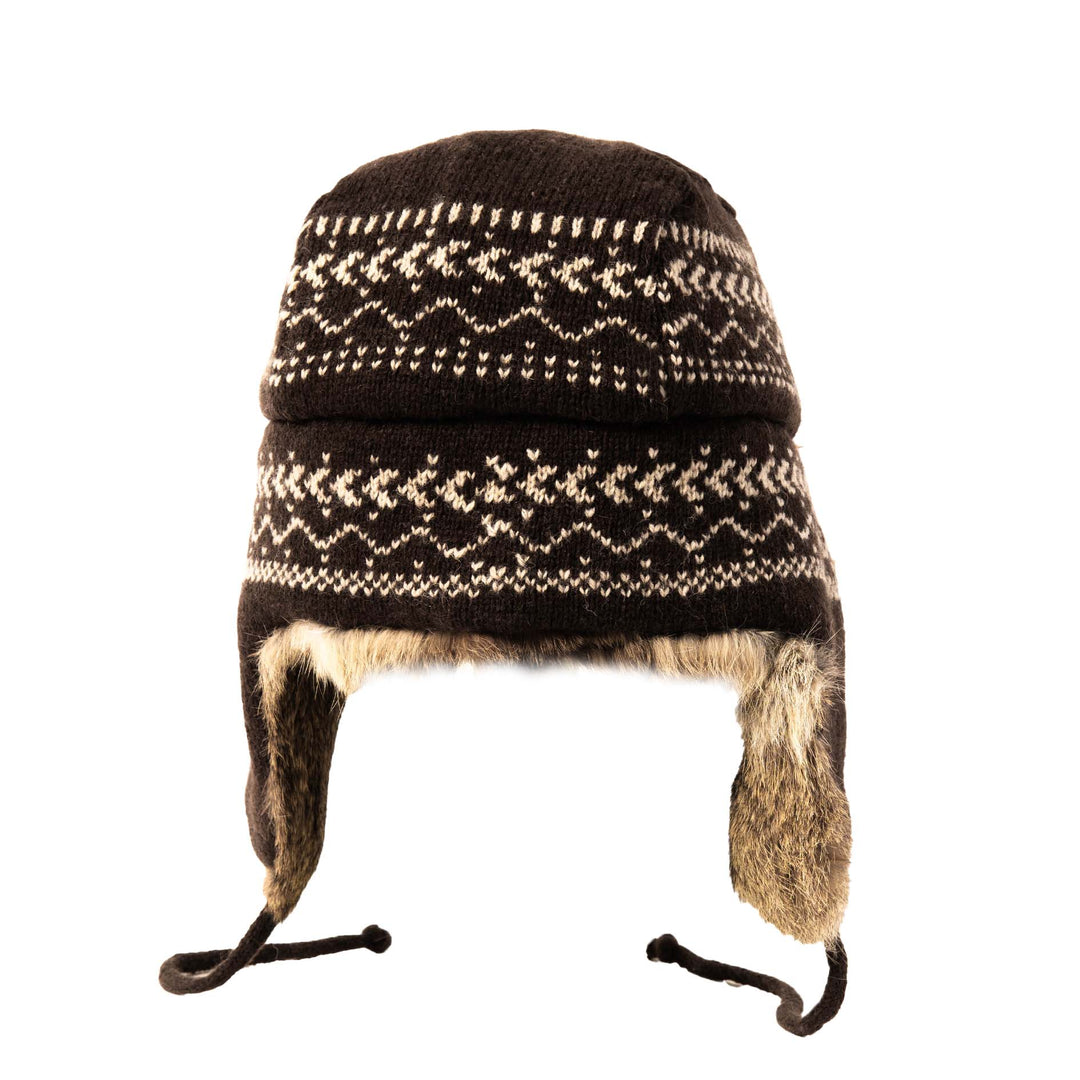 Lambs Wool Knit Aviator with Rabbit Trim