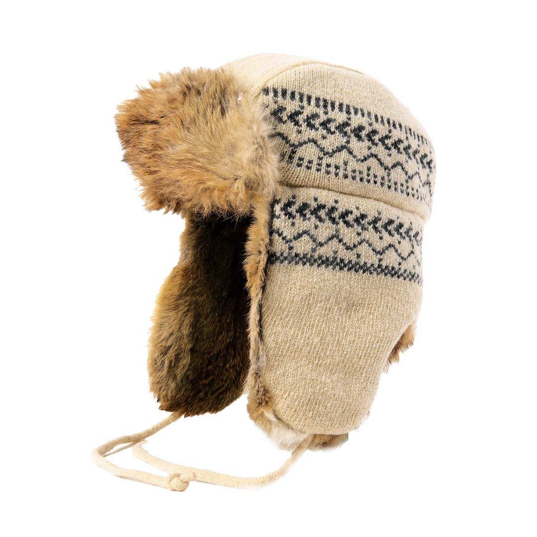 Lambs Wool Knit Aviator with Rabbit Trim