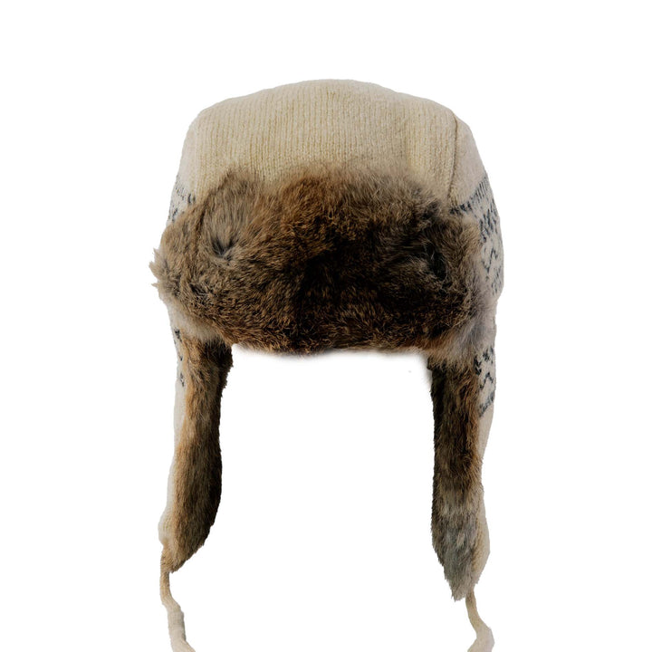 Lambs Wool Knit Aviator with Rabbit Trim