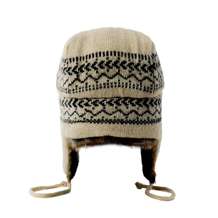 Lambs Wool Knit Aviator with Rabbit Trim