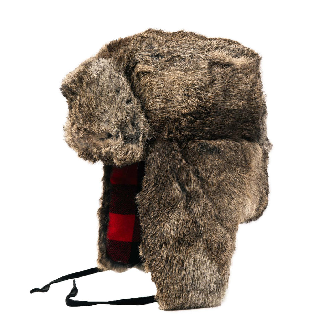 Rabbit Full Fur Russian Style with Buffalo Check Natural M