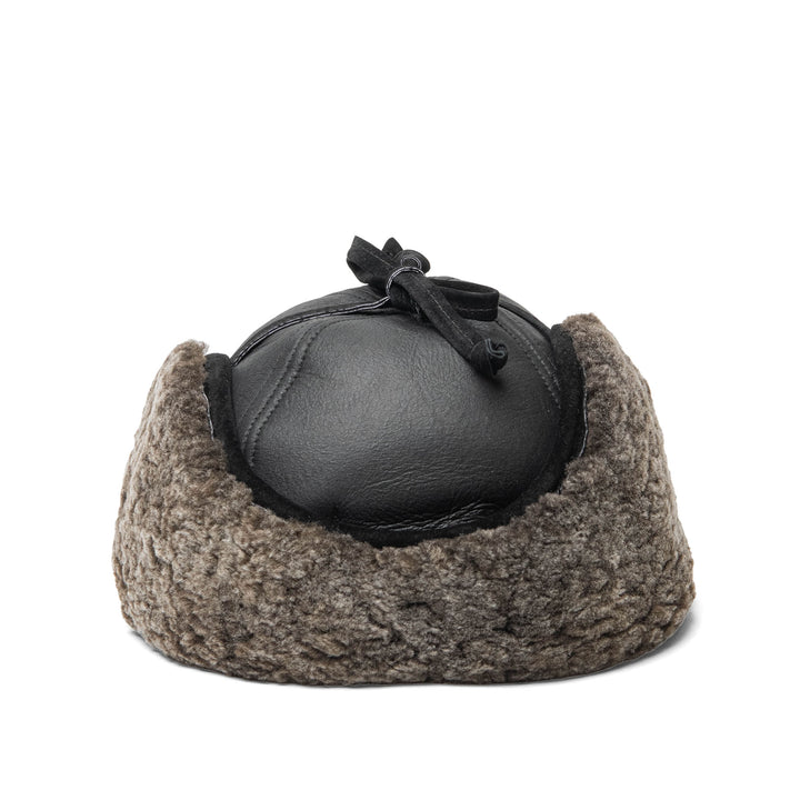 "The Drake" Peaked Shearling Hat with Suede Ties & Visor