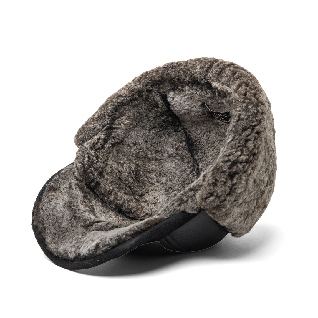 "The Drake" Peaked Shearling Hat with Suede Ties & Visor