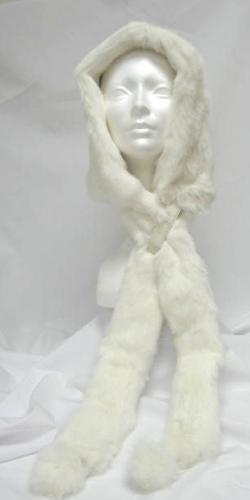 Full Fur Rabbit Hood with Scarf and Poms