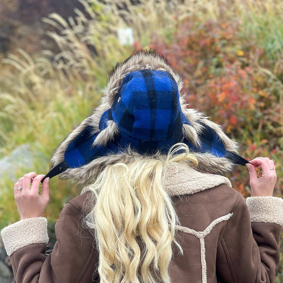 Web Exclusive-Buffalo Check Aviator with Faux Coyote Trim