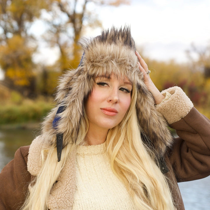 Web Exclusive-Buffalo Check Aviator with Faux Coyote Trim