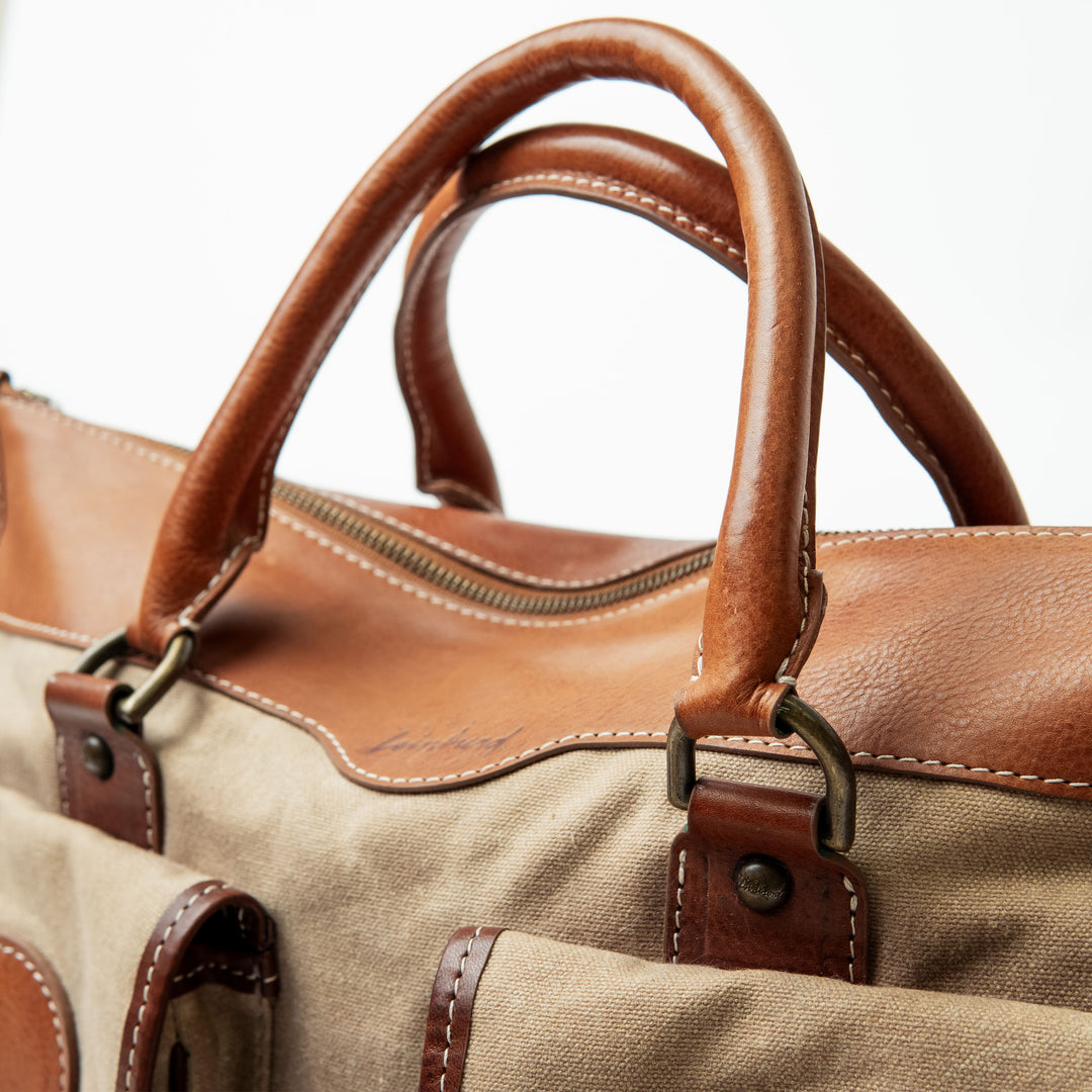 Italian Leather Waxed Cotton Canvas Briefcase