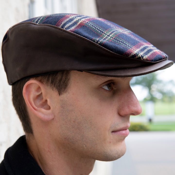 Wool Highland Plaid Ivy Cap with Leather Contrast