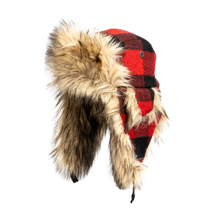 Web Exclusive-Buffalo Check Aviator with Faux Coyote Trim