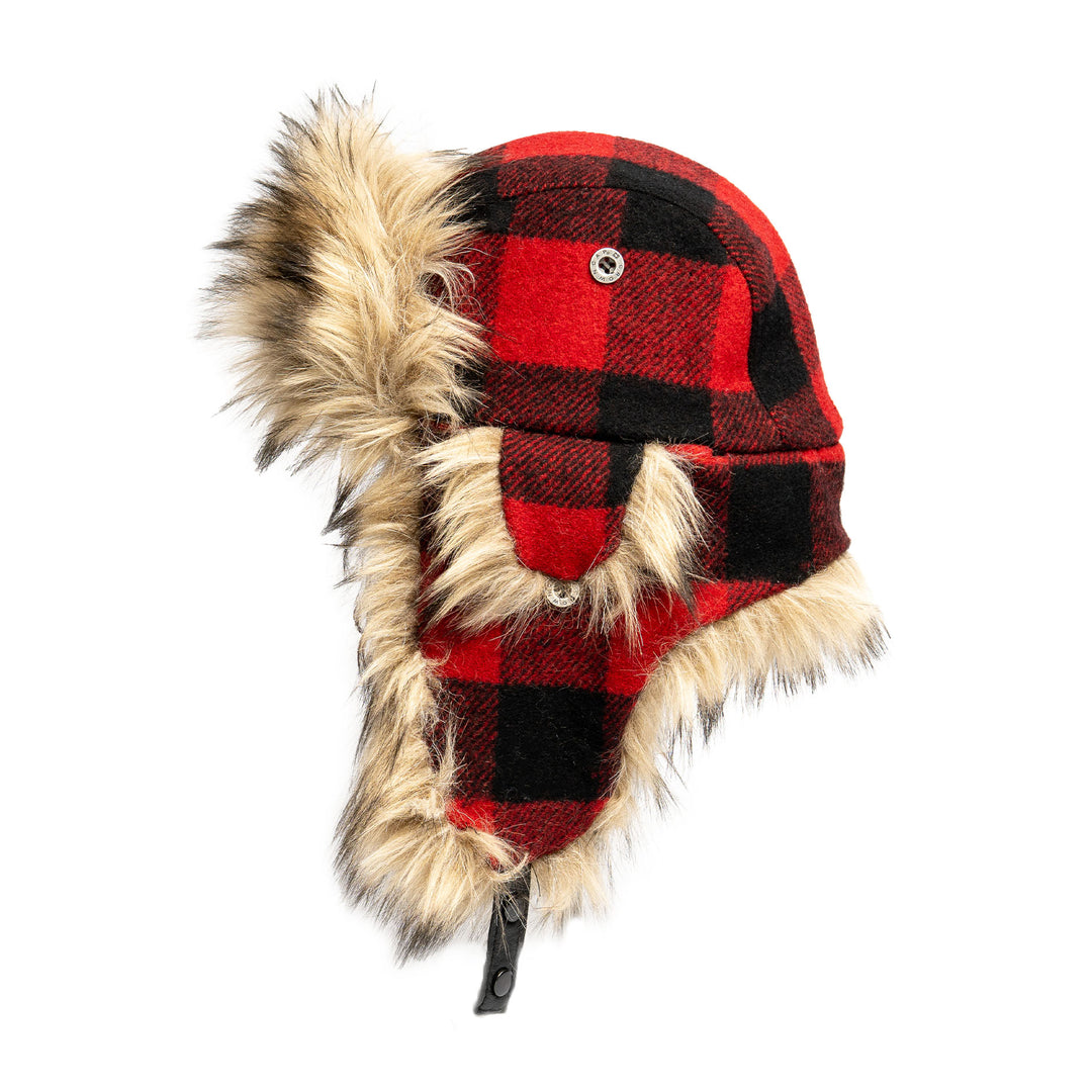 Web Exclusive-Buffalo Check Aviator with Faux Coyote Trim