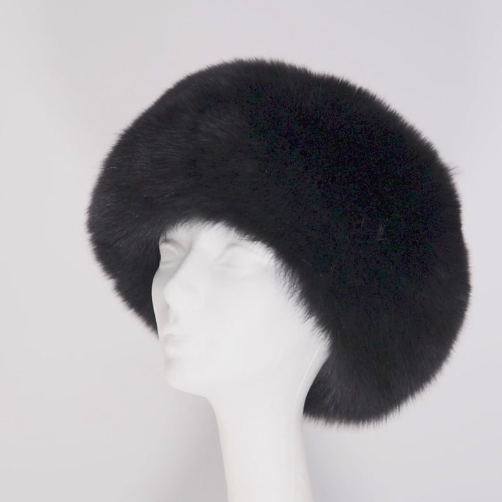 Black Fox Fur Cloche with Lamb Crown