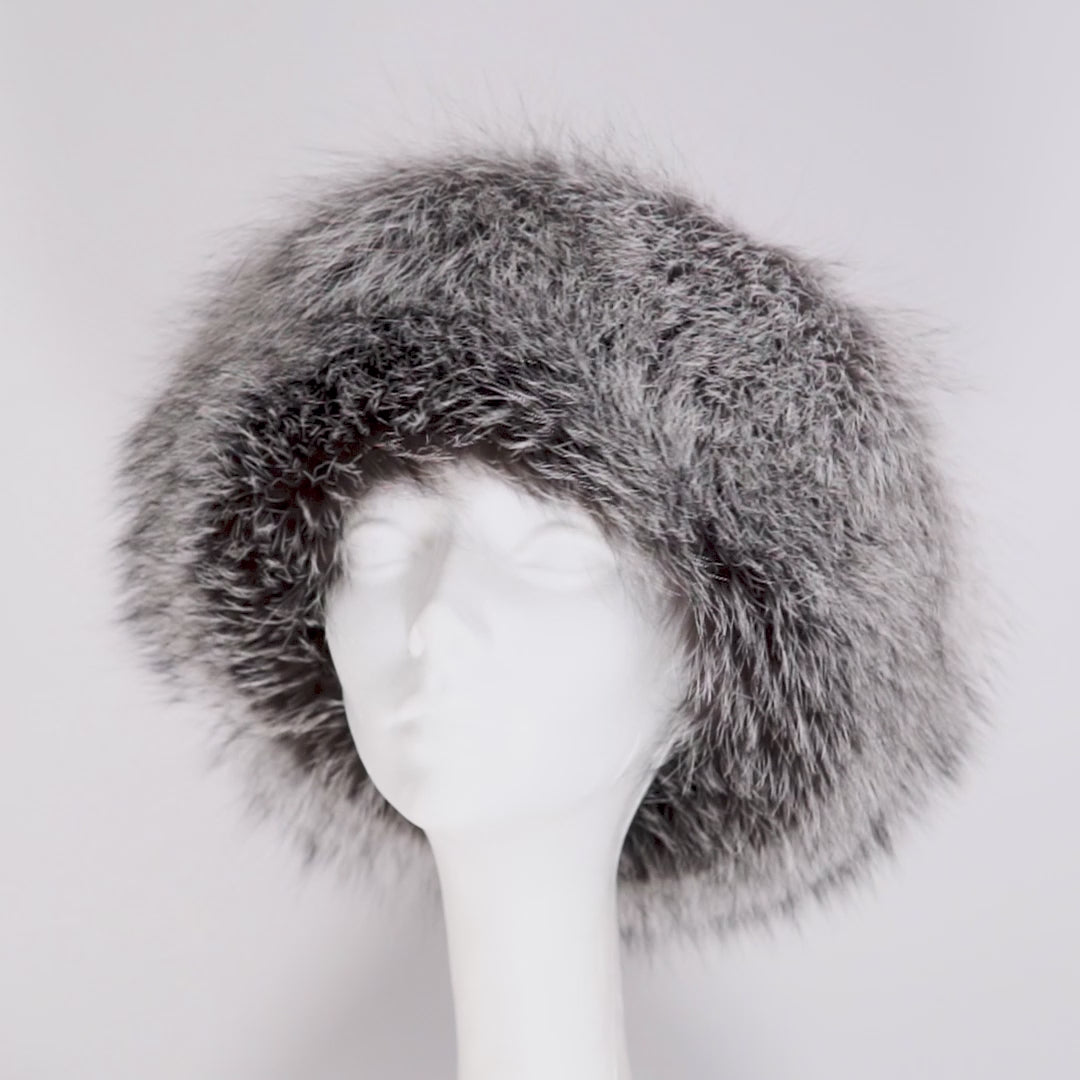 Natural Silver Fox Fur Cloche with Solid Lamb Crown