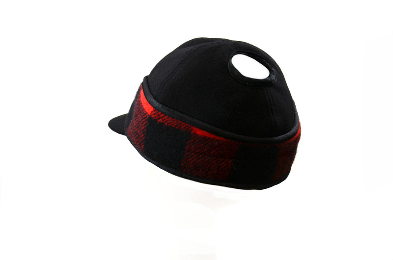 Ladies Solid Color Wool Blend with Buffalo Check Railroad Hat with Ponytail Hole