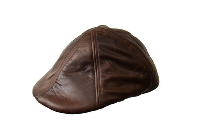 Distressed Oiled Lambskin Leather Six Panel Duckbill Ivy Cap