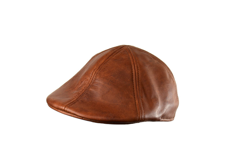 Distressed Oiled Lambskin Leather Six Panel Duckbill Ivy Cap