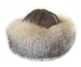 Crystal Fox Fur Cloche with Antique Brown Lamb Crown