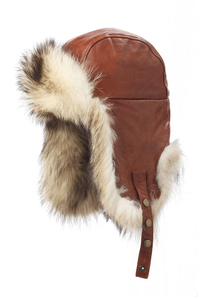 Arctic Raccoon with Cognac Lambskin