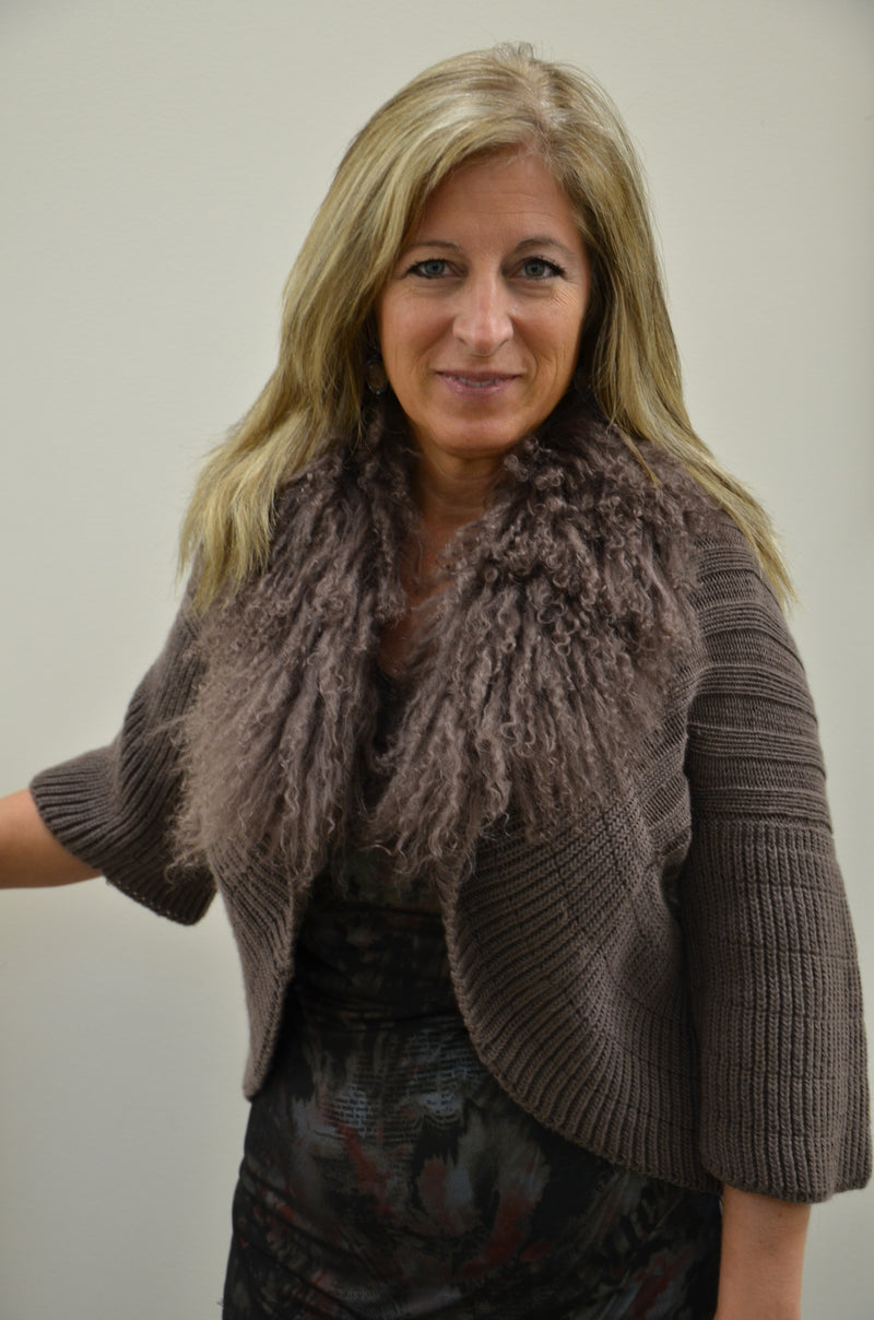 Knitted Shawl with Mongolian Lamb Collar