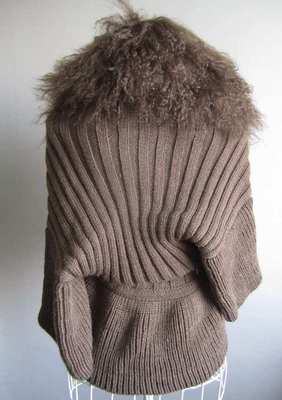Knitted Shawl with Mongolian Lamb Collar