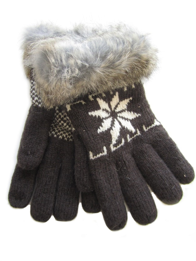 Lambs Wool Gloves with Rabbit Trim