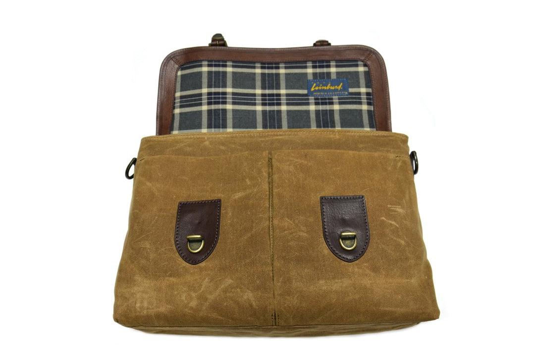 Italian Leather Waxed Cotton Canvas Messenger Bag