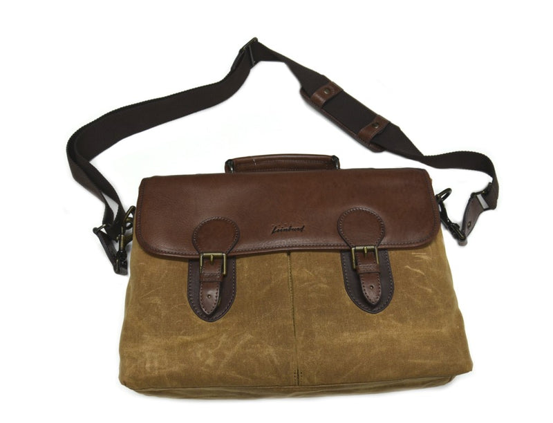 Italian Leather Waxed Cotton Canvas Messenger Bag