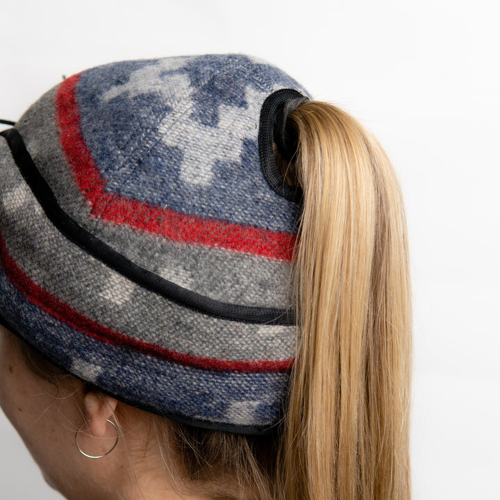 Ladies Navajo Wool Blend Railroad Hat with Ponytail Hole